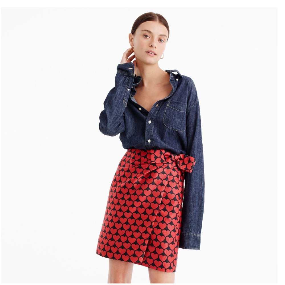 J. Crew Wrap Skirt in Jacquard Hearts (Valentine's), Size 0